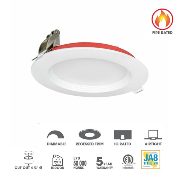 Jesco LED 6'' Fire Rated Round Shallow Regressed 120V 15W 90CRI Downlight Fixture RLF-6615FR-SW5-WH - main